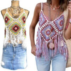 NEW - Vivid Importers NY Crochet Crop Top Festival boho